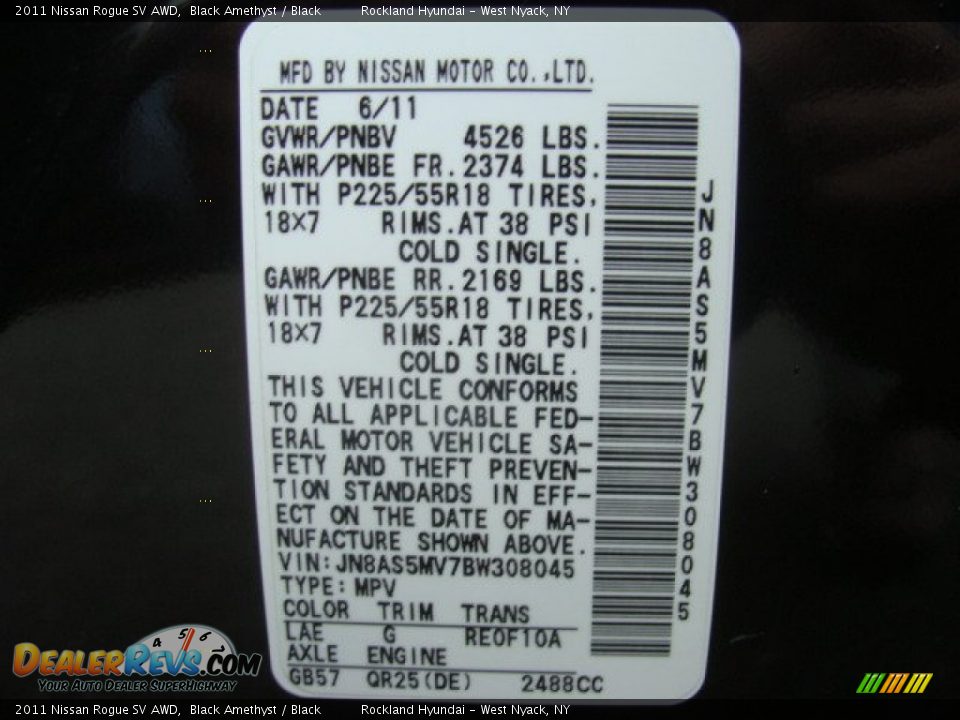 2011 Nissan Rogue SV AWD Black Amethyst / Black Photo #32