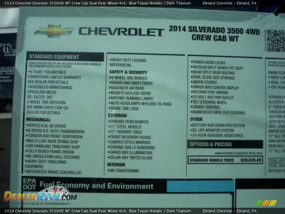 2014 Chevrolet Silverado 3500HD WT Crew Cab Dual Rear Wheel 4x4 Window Sticker Photo #34