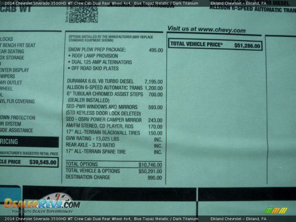 2014 Chevrolet Silverado 3500HD WT Crew Cab Dual Rear Wheel 4x4 Window Sticker Photo #35