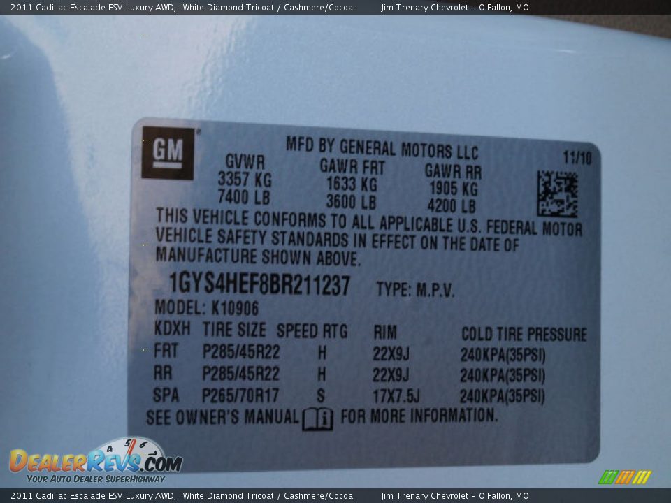 2011 Cadillac Escalade ESV Luxury AWD White Diamond Tricoat / Cashmere/Cocoa Photo #16