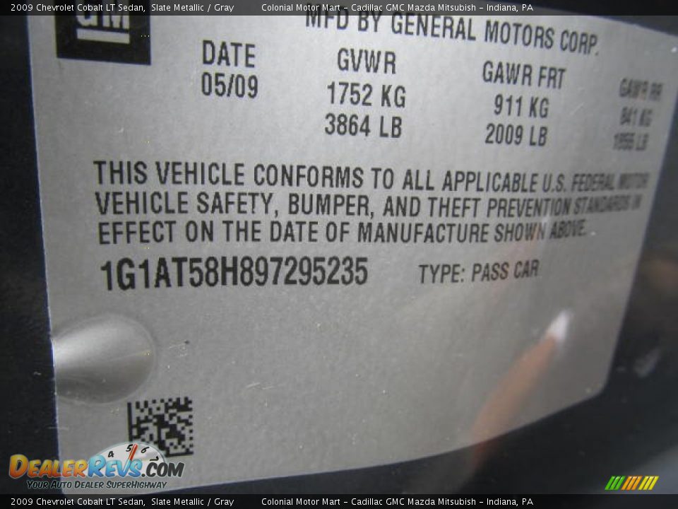 2009 Chevrolet Cobalt LT Sedan Slate Metallic / Gray Photo #19