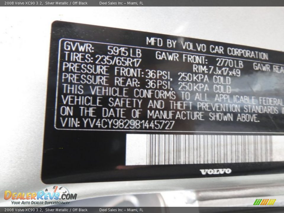 2008 Volvo XC90 3.2 Silver Metallic / Off Black Photo #15