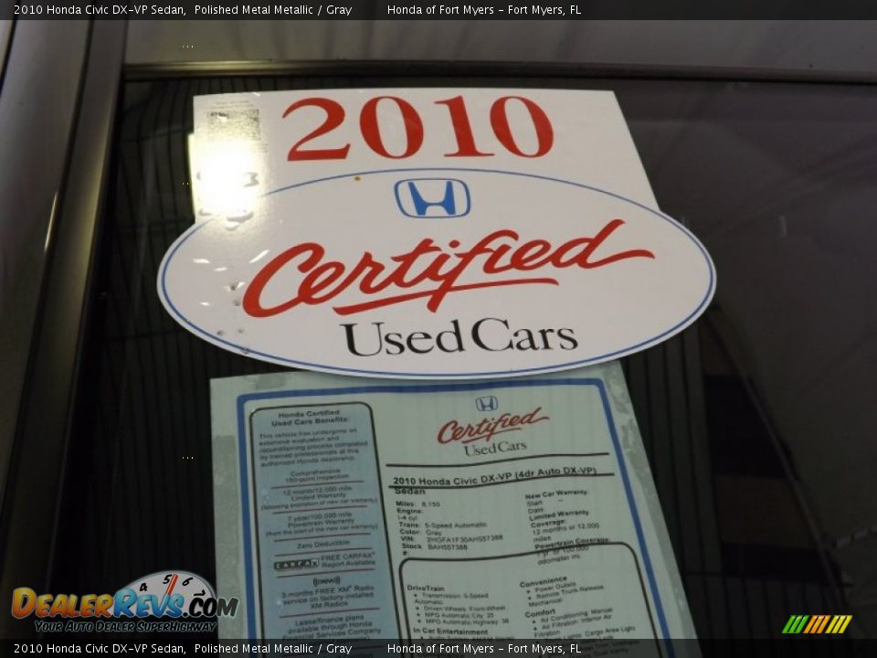 2010 Honda Civic DX-VP Sedan Polished Metal Metallic / Gray Photo #7