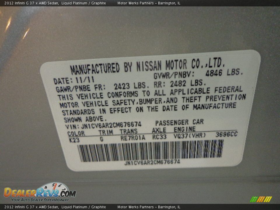 2012 Infiniti G 37 x AWD Sedan Liquid Platinum / Graphite Photo #19