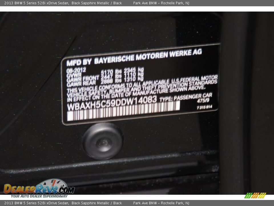 2013 BMW 5 Series 528i xDrive Sedan Black Sapphire Metallic / Black Photo #33