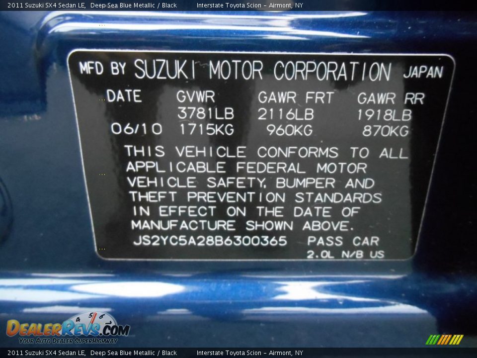 2011 Suzuki SX4 Sedan LE Deep Sea Blue Metallic / Black Photo #26