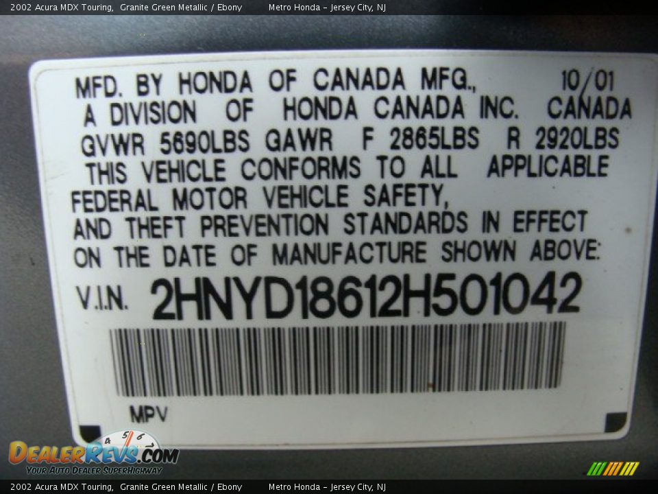 2002 Acura MDX Touring Granite Green Metallic / Ebony Photo #14