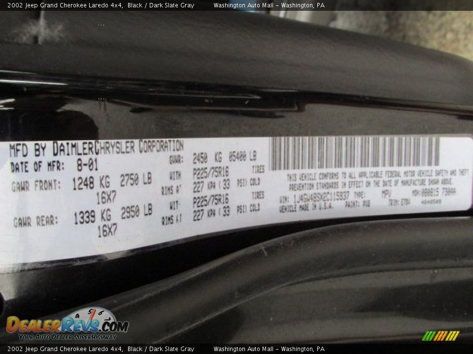 2002 Jeep Grand Cherokee Laredo 4x4 Black / Dark Slate Gray Photo #19