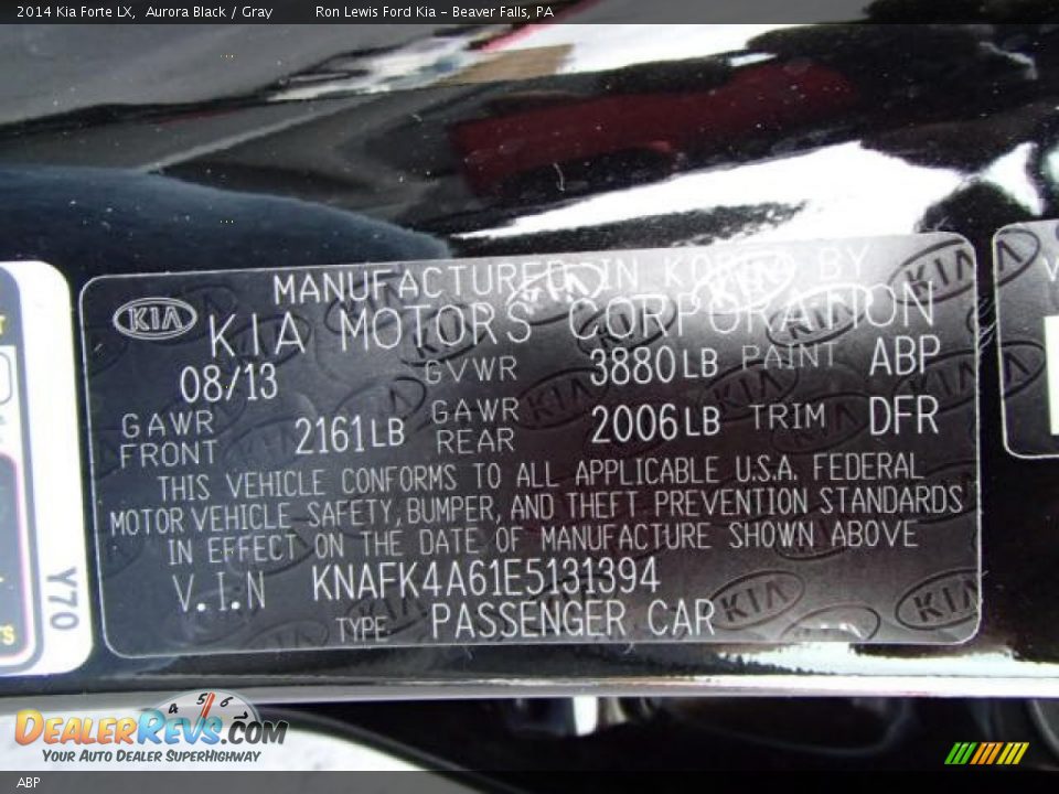 Kia Color Code ABP Aurora Black