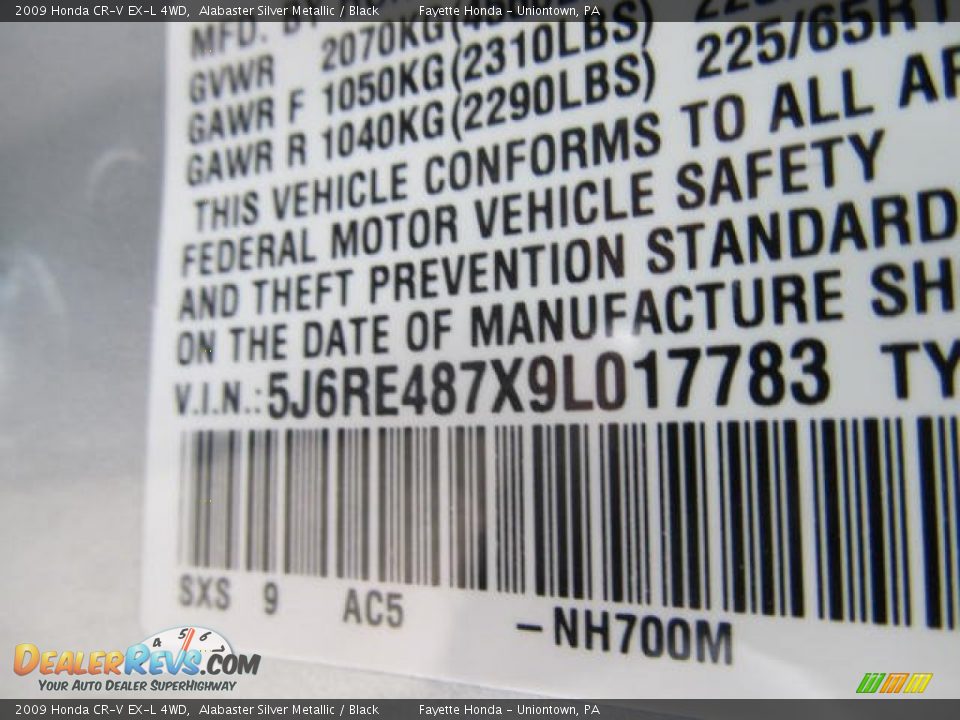 2009 Honda CR-V EX-L 4WD Alabaster Silver Metallic / Black Photo #9
