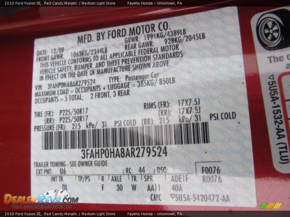 2010 Ford Fusion SE Red Candy Metallic / Medium Light Stone Photo #9