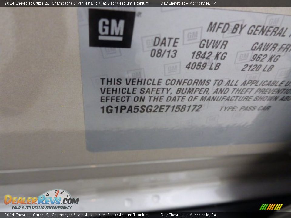 2014 Chevrolet Cruze LS Champagne Silver Metallic / Jet Black/Medium Titanium Photo #18