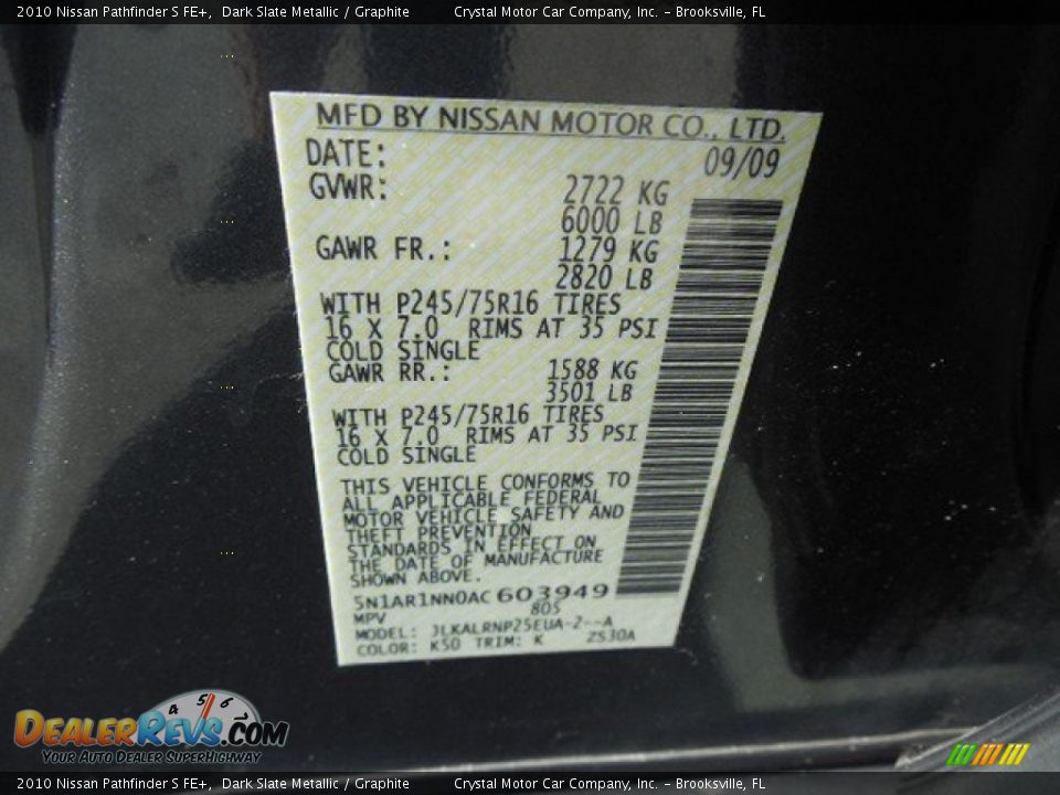 2010 Nissan Pathfinder S FE+ Dark Slate Metallic / Graphite Photo #24