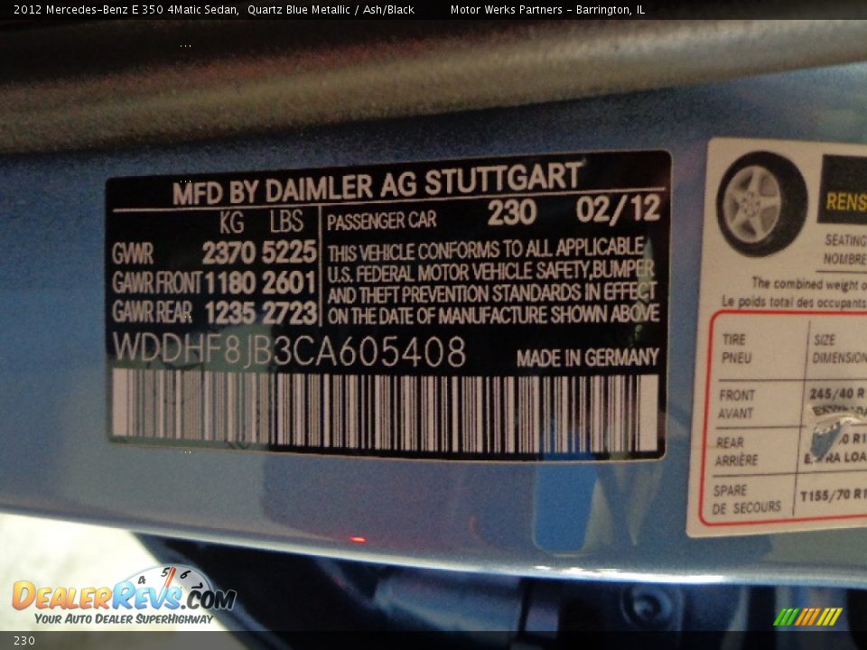 Mercedes-Benz Color Code 230 Quartz Blue Metallic