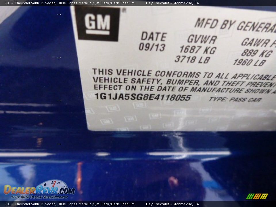 2014 Chevrolet Sonic LS Sedan Blue Topaz Metallic / Jet Black/Dark Titanium Photo #18