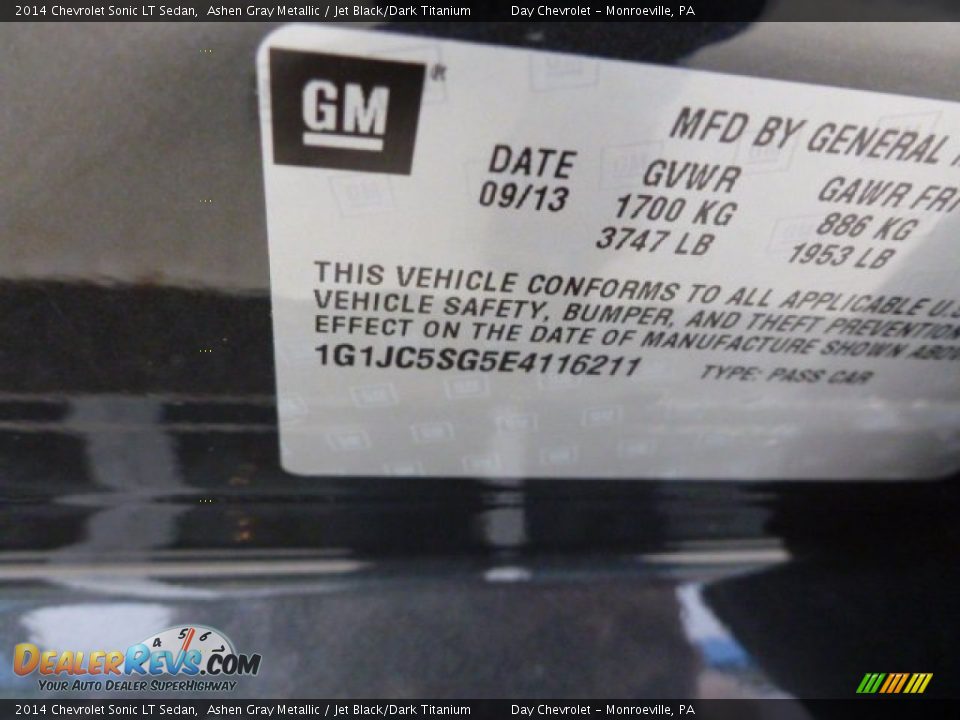 2014 Chevrolet Sonic LT Sedan Ashen Gray Metallic / Jet Black/Dark Titanium Photo #16