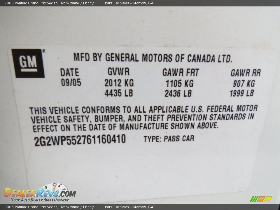 2006 Pontiac Grand Prix Sedan Ivory White / Ebony Photo #13