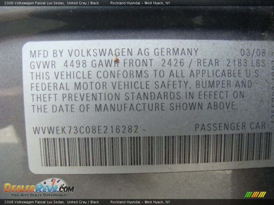 2008 Volkswagen Passat Lux Sedan United Gray / Black Photo #30