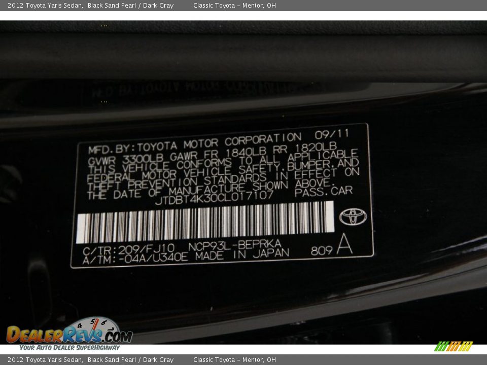 2012 Toyota Yaris Sedan Black Sand Pearl / Dark Gray Photo #16