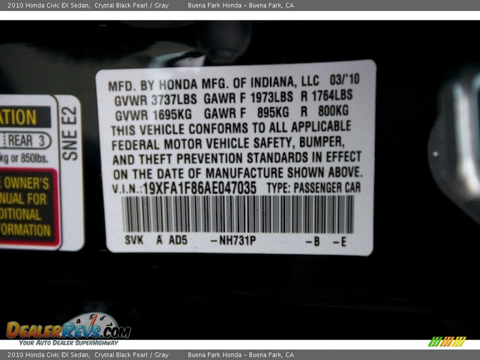 2010 Honda Civic EX Sedan Crystal Black Pearl / Gray Photo #33