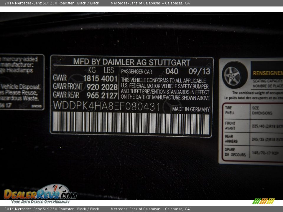 2014 Mercedes-Benz SLK 250 Roadster Black / Black Photo #7