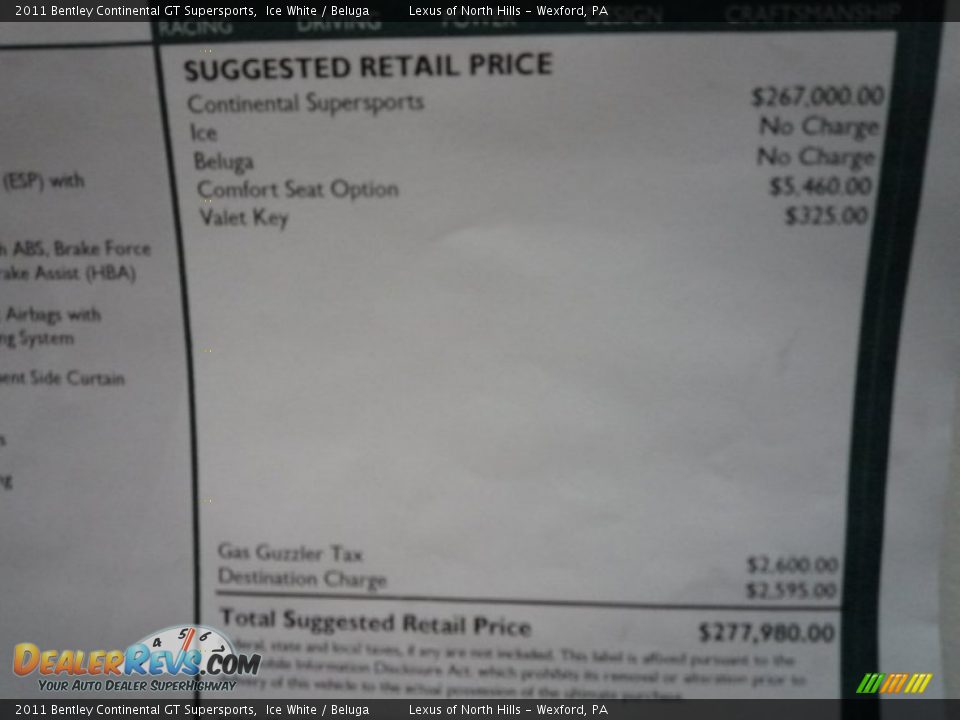 2011 Bentley Continental GT Supersports Window Sticker Photo #5