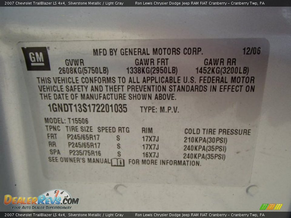 2007 Chevrolet TrailBlazer LS 4x4 Silverstone Metallic / Light Gray Photo #20