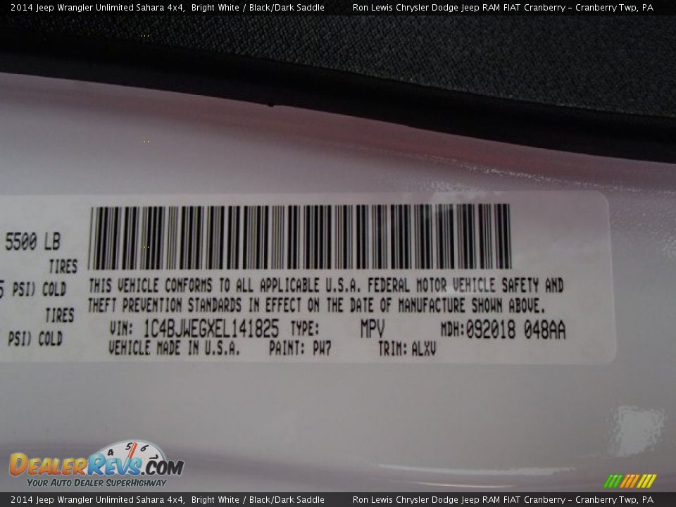 2014 Jeep Wrangler Unlimited Sahara 4x4 Bright White / Black/Dark Saddle Photo #20