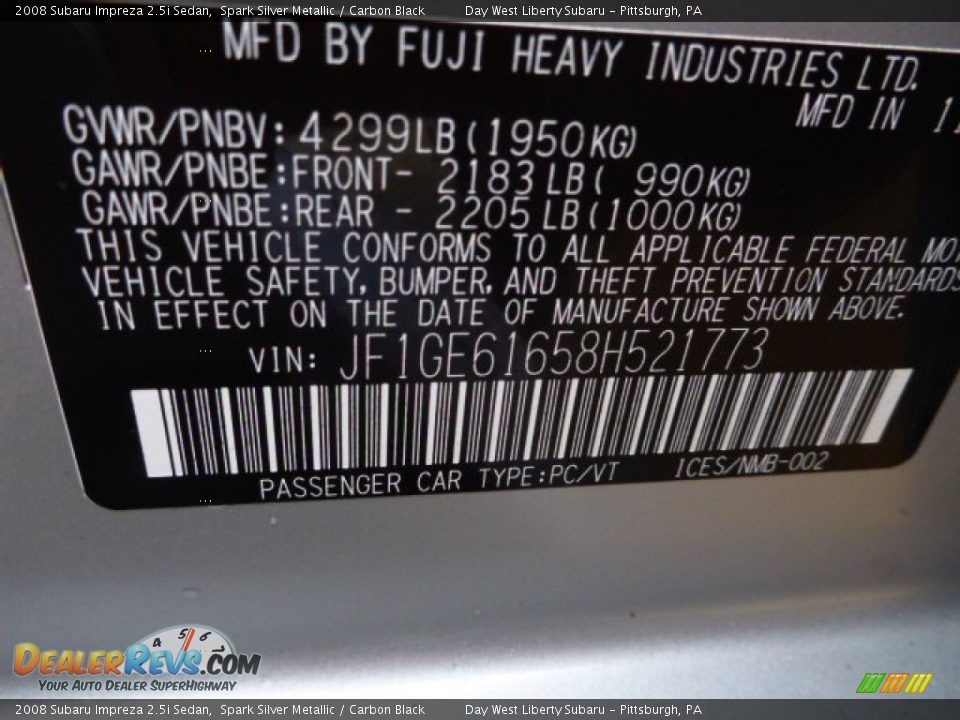 2008 Subaru Impreza 2.5i Sedan Spark Silver Metallic / Carbon Black Photo #17