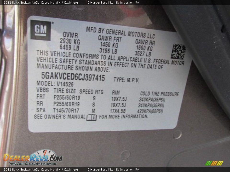 2012 Buick Enclave AWD Cocoa Metallic / Cashmere Photo #24