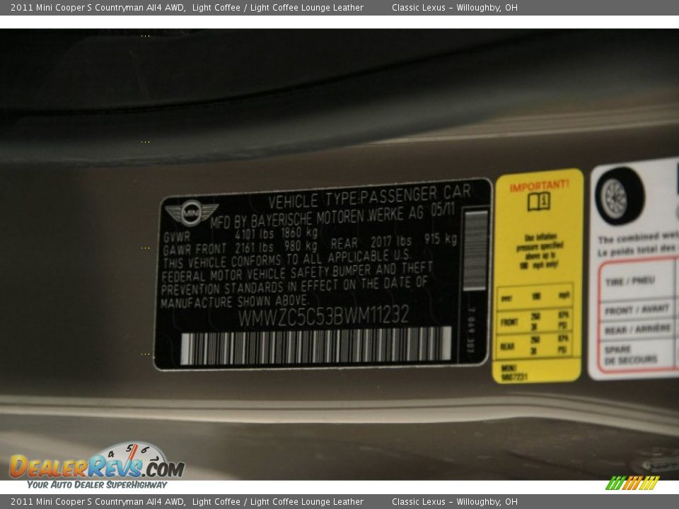 2011 Mini Cooper S Countryman All4 AWD Light Coffee / Light Coffee Lounge Leather Photo #27