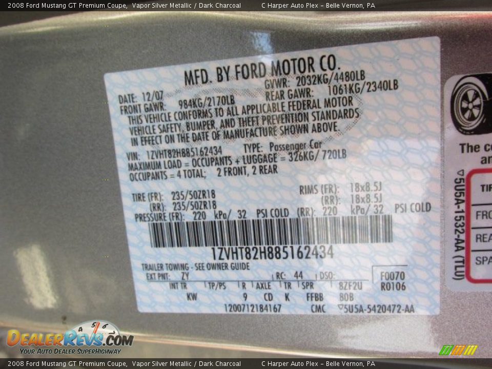 2008 Ford Mustang GT Premium Coupe Vapor Silver Metallic / Dark Charcoal Photo #24