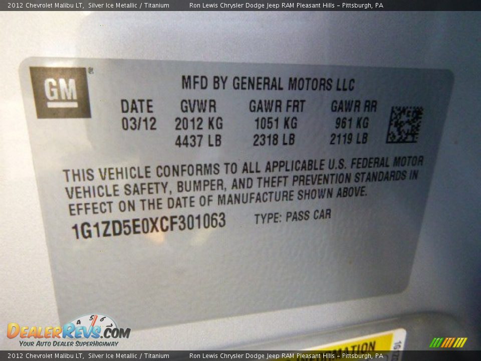 2012 Chevrolet Malibu LT Silver Ice Metallic / Titanium Photo #19