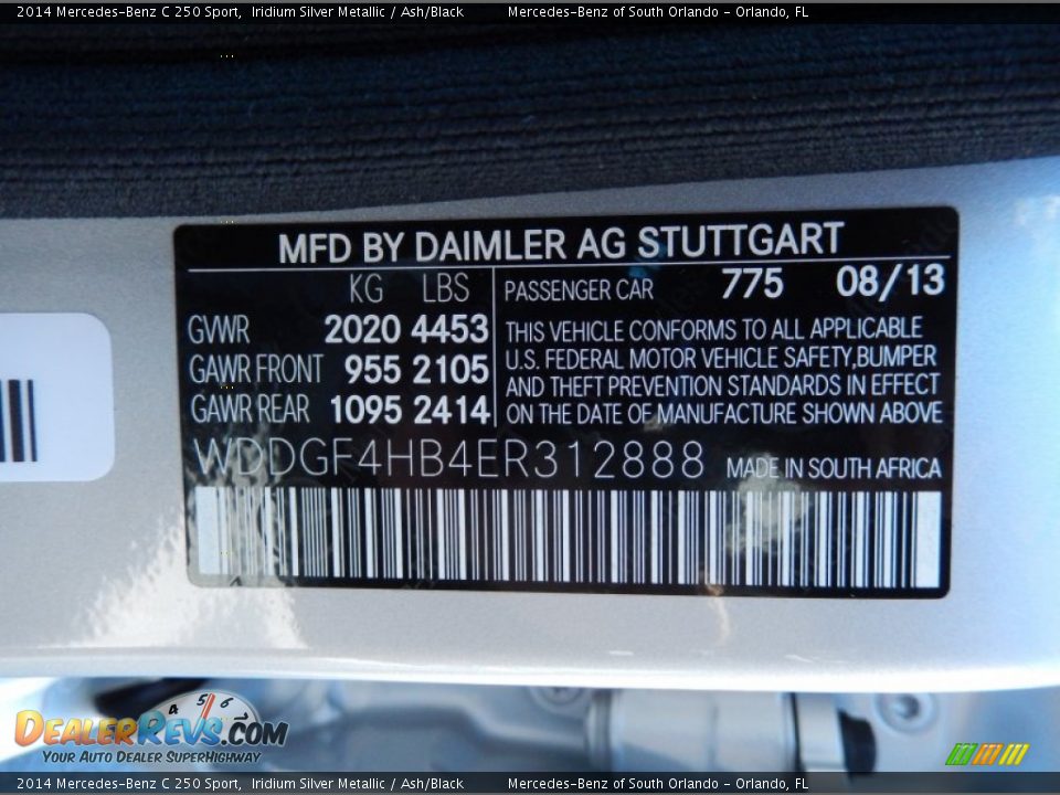 2014 Mercedes-Benz C 250 Sport Iridium Silver Metallic / Ash/Black Photo #8