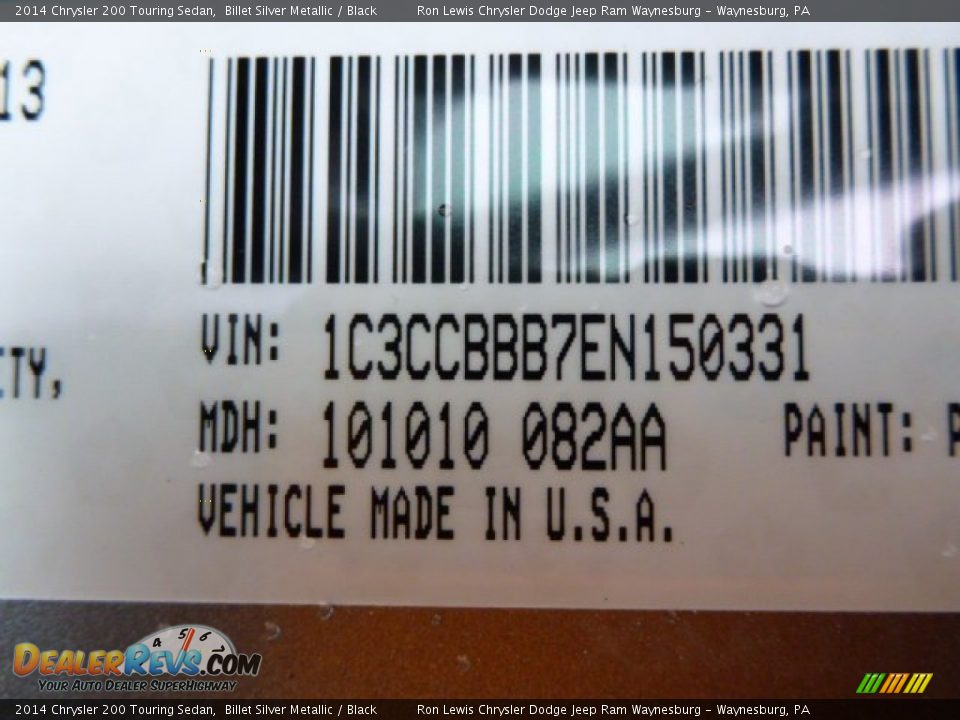 2014 Chrysler 200 Touring Sedan Billet Silver Metallic / Black Photo #16