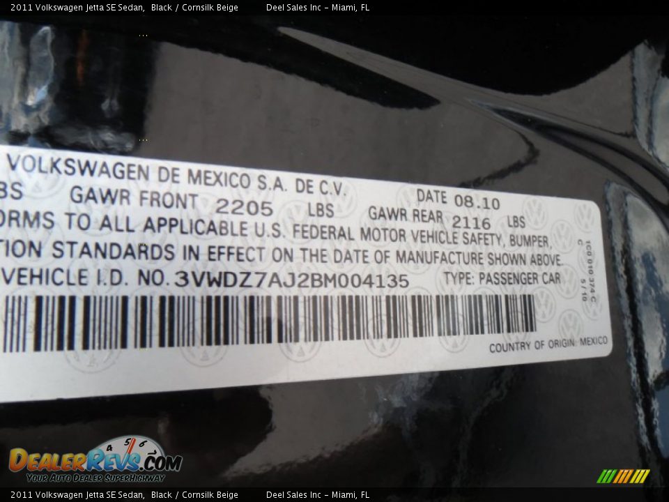2011 Volkswagen Jetta SE Sedan Black / Cornsilk Beige Photo #14