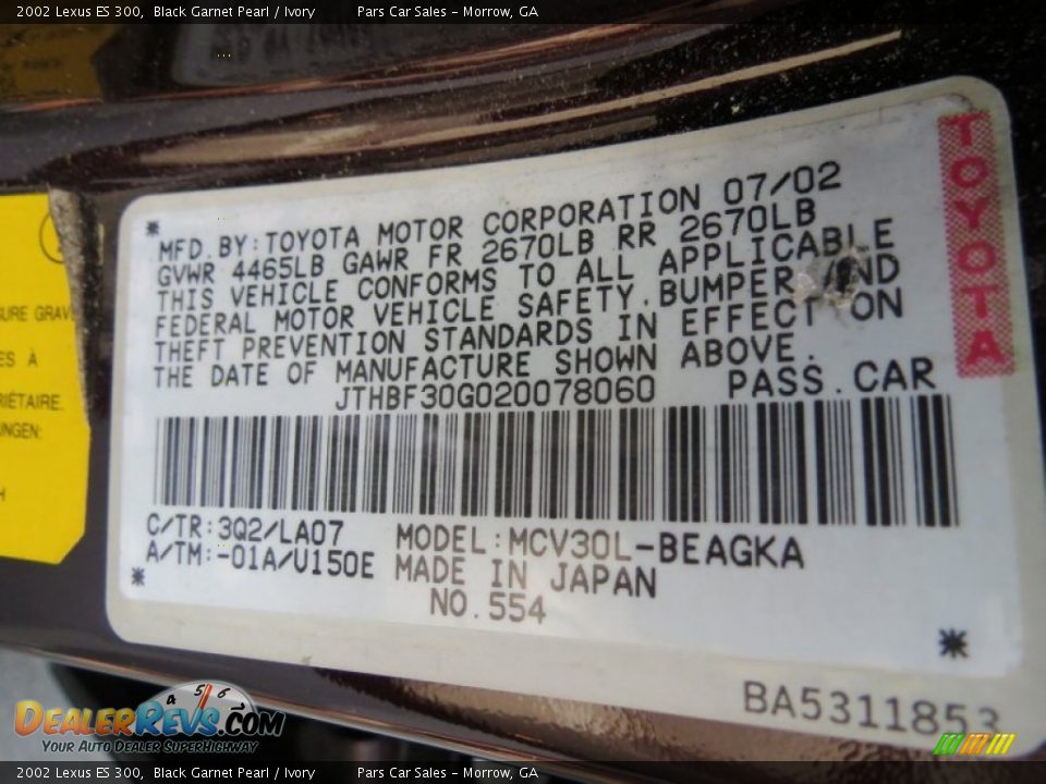 2002 Lexus ES 300 Black Garnet Pearl / Ivory Photo #14