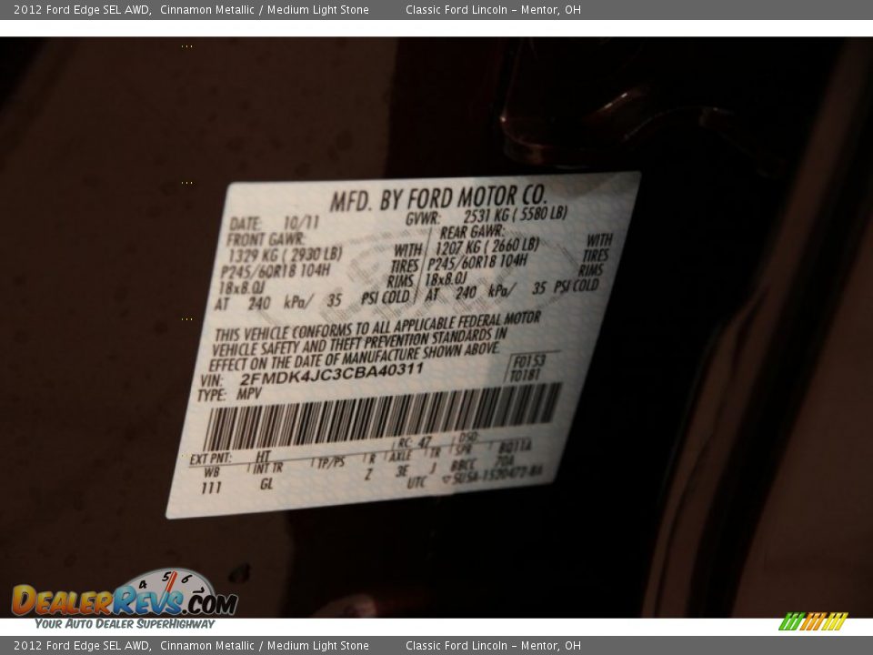 2012 Ford Edge SEL AWD Cinnamon Metallic / Medium Light Stone Photo #17