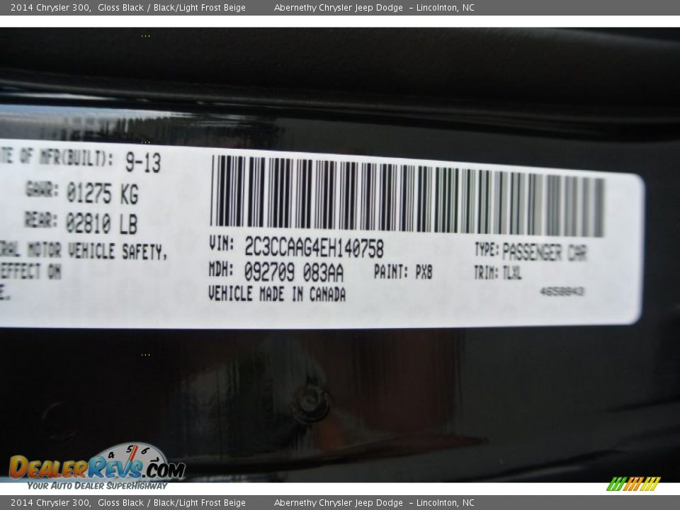 2014 Chrysler 300 Gloss Black / Black/Light Frost Beige Photo #7