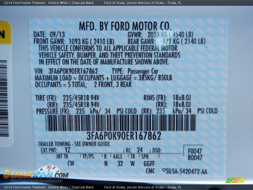 2014 Ford Fusion Titanium Oxford White / Charcoal Black Photo #12