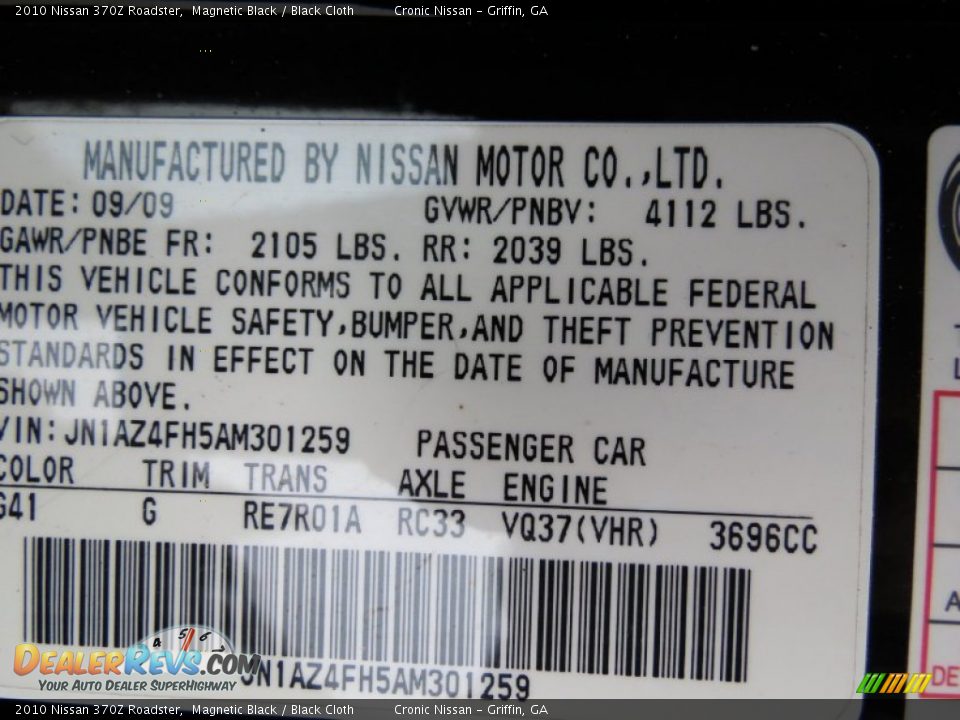 2010 Nissan 370Z Roadster Magnetic Black / Black Cloth Photo #22