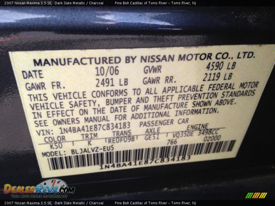 2007 Nissan Maxima 3.5 SE Dark Slate Metallic / Charcoal Photo #12