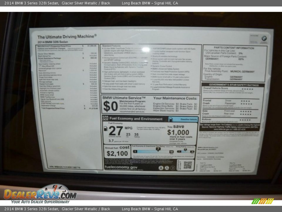 2014 BMW 3 Series 328i Sedan Window Sticker Photo #5