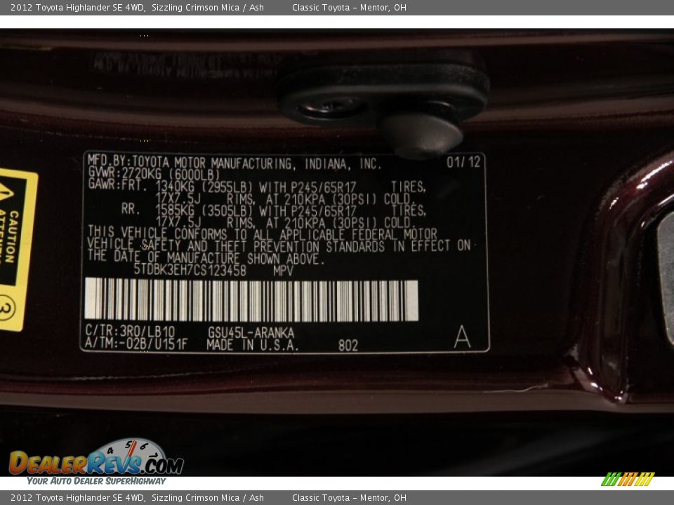 2012 Toyota Highlander SE 4WD Sizzling Crimson Mica / Ash Photo #29