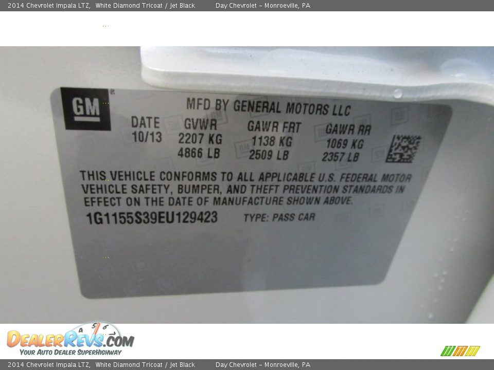 2014 Chevrolet Impala LTZ White Diamond Tricoat / Jet Black Photo #19