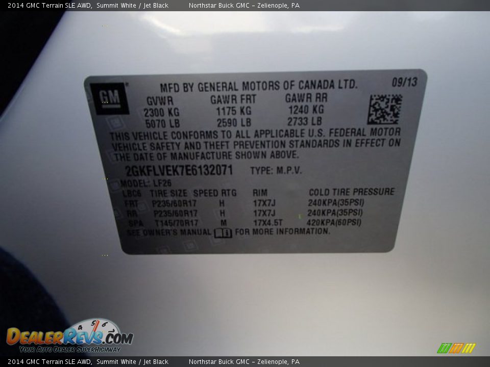 2014 GMC Terrain SLE AWD Summit White / Jet Black Photo #20