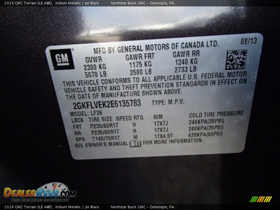 2014 GMC Terrain SLE AWD Iridium Metallic / Jet Black Photo #20