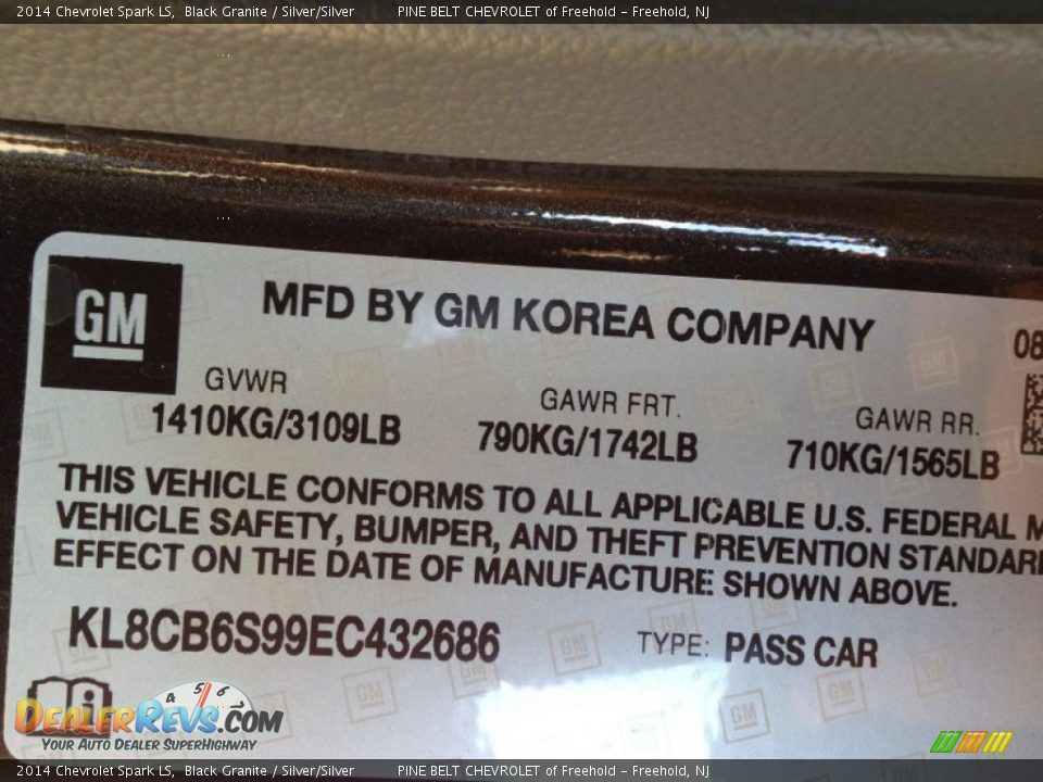 2014 Chevrolet Spark LS Black Granite / Silver/Silver Photo #9
