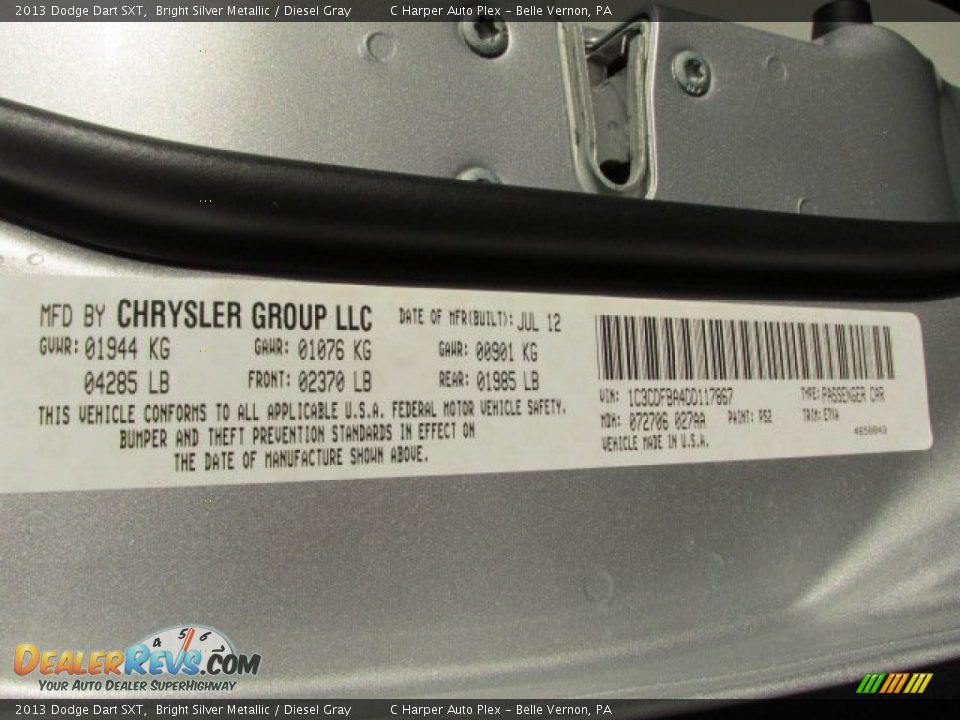 2013 Dodge Dart SXT Bright Silver Metallic / Diesel Gray Photo #24
