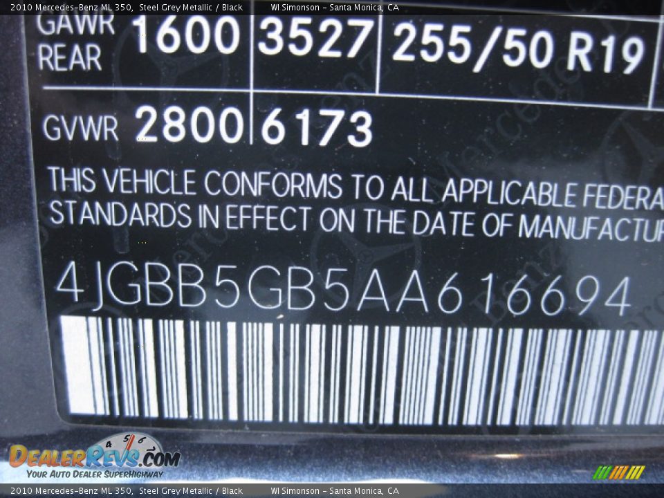 2010 Mercedes-Benz ML 350 Steel Grey Metallic / Black Photo #25